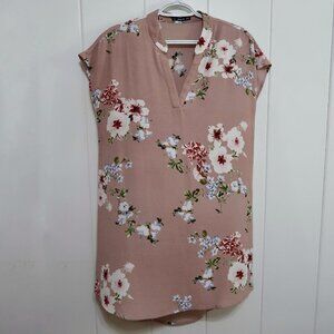 Notch Neck Pink Floral Print Dress